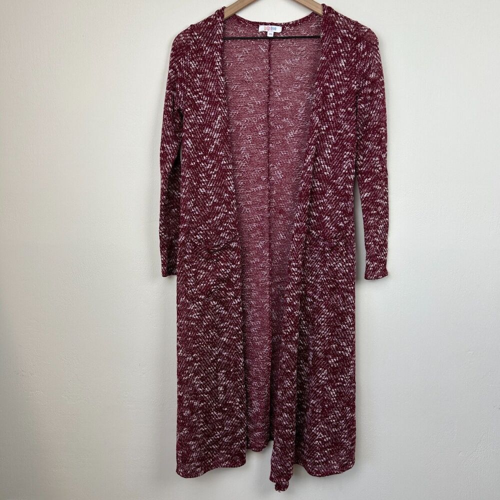 LuLaRoe Long Cardigan Womens XS Maroon Sarah Duster Open Knit Stretch Ladies